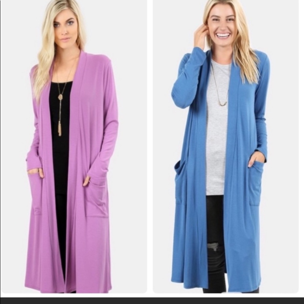 Duster Sweater/ Cardigan with Pockets Mauve & Blue